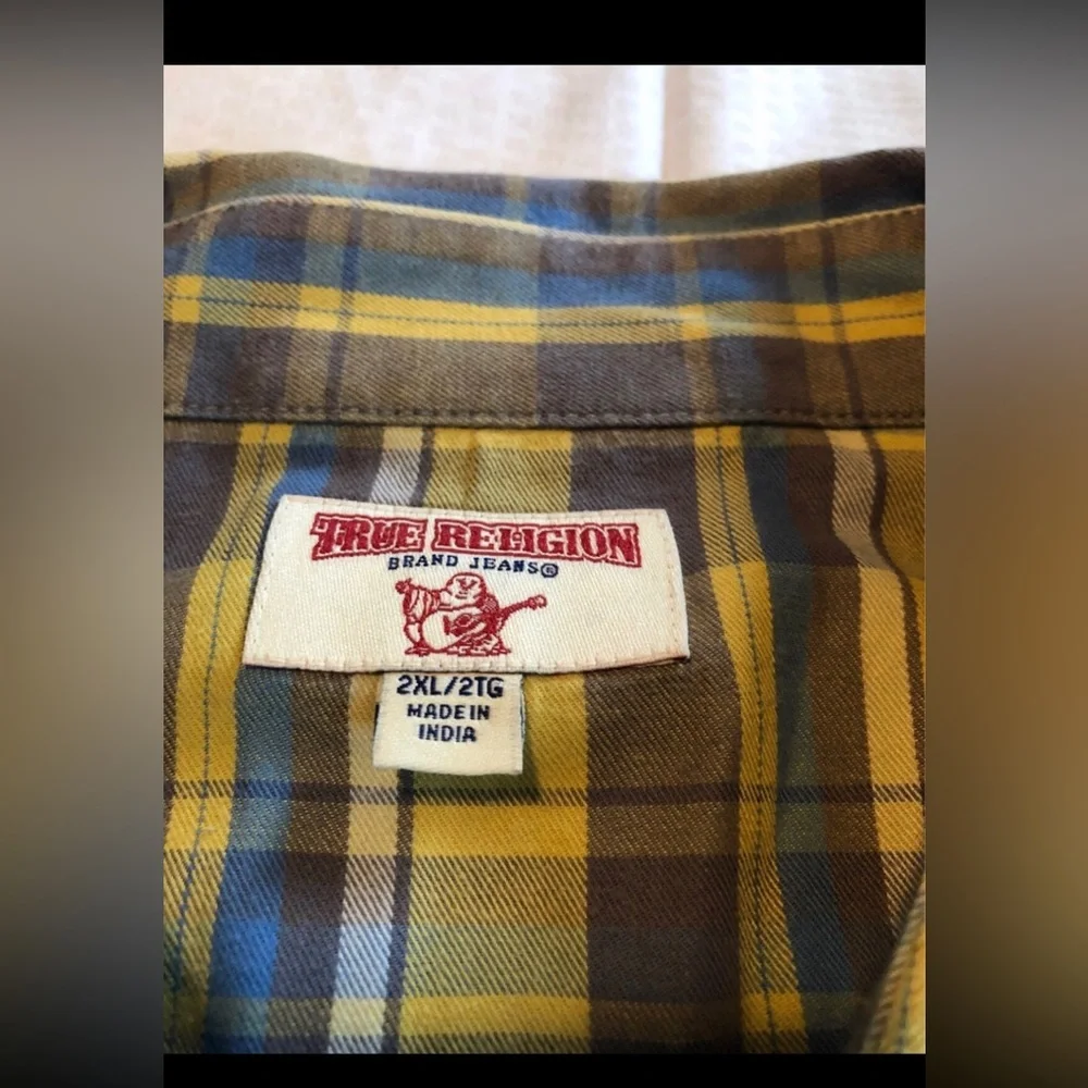 Vintage True Religion Multicolor Check Short Sleeve‎ Western Shirt Men size 2XL